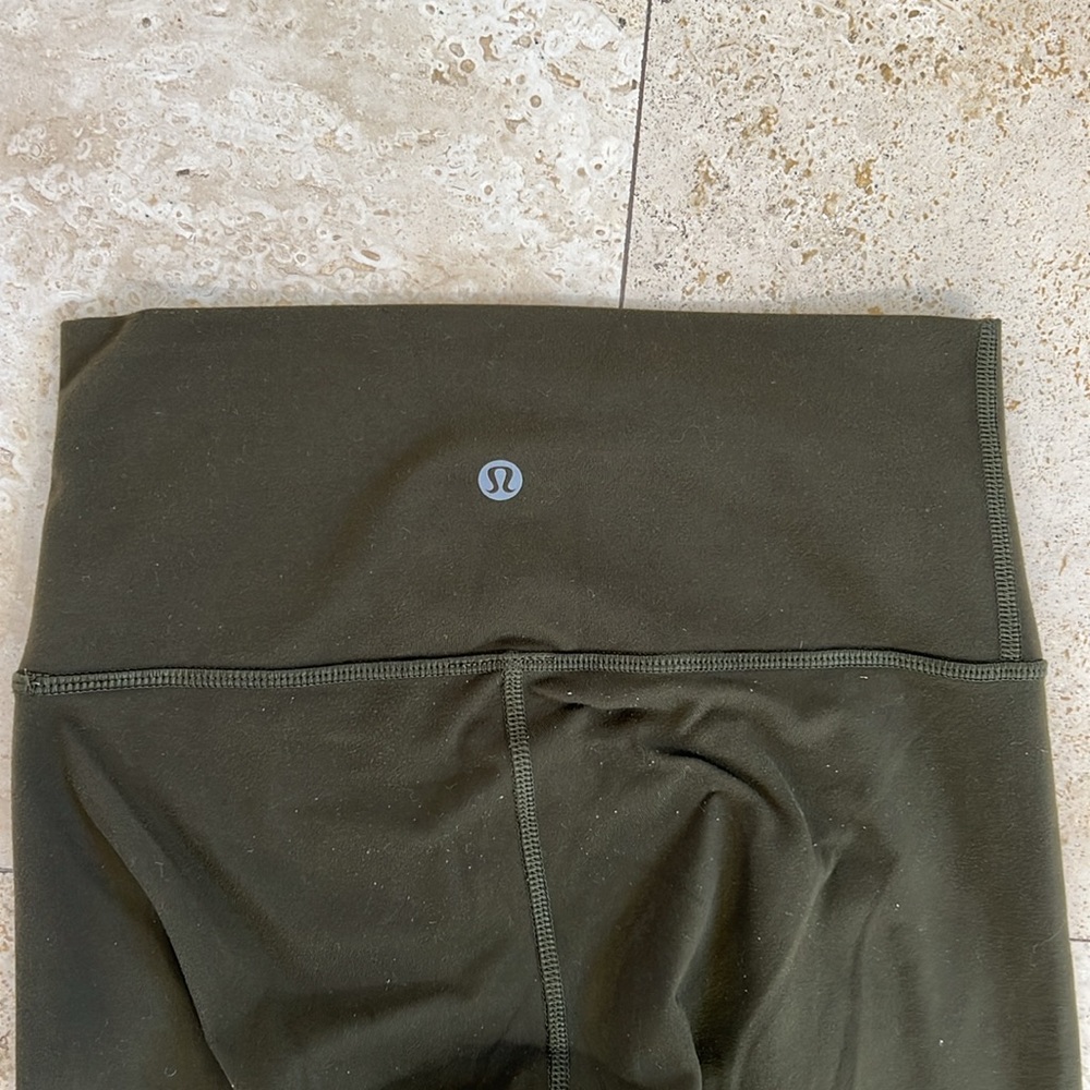 Lululemon Olive Green Luon High Waist Leggings Pants Crop Gym Sz 4 - Picture 6 of 7